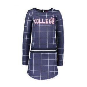 Blue and Pink Casual Dress with Geometric Pattern